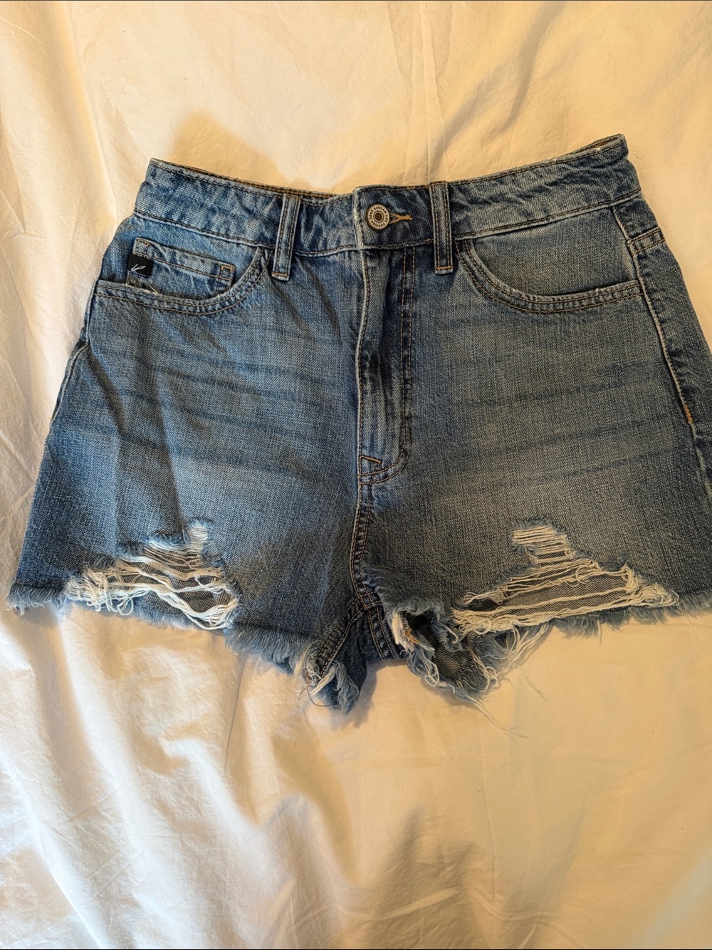 Women’s Kancan Distressed Denim Shorts - Light Blue